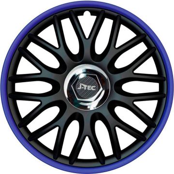 4-Delige J-Tec Wieldoppenset Orden R 16-inch zwart/blauw + chroom ring