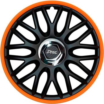 J-Tec Wieldoppen 16 inch Orden R zwart/oranje - chroom ring