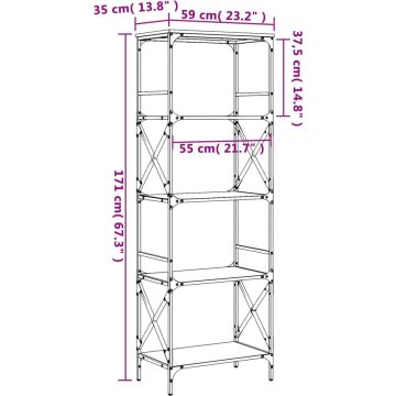 vidaXL-Boekenkast-5-laags-59x35x171-cm-bewerkt-hout-grijs-sonoma-eiken