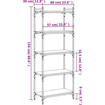 vidaXL-Boekenkast-5-laags-60x30x154-cm-bewerkt-hout-bruineikenkleurig