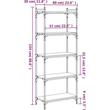 vidaXL-Boekenkast-5-laags-60x30x154-cm-bewerkt-hout-gerookt-eikenkleur