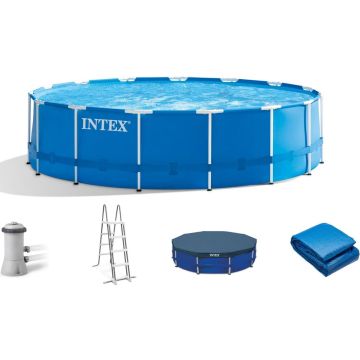 Intex zwembadpakket - metal frame pool - 457 x 84 cm - pomp - afdekzeil - grondzeil - ladder