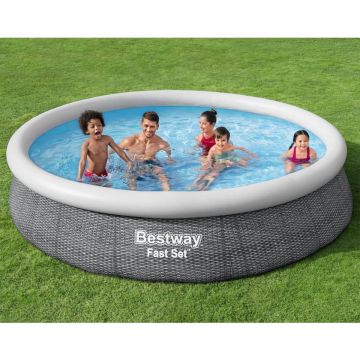 Bestway - Fast Set - Opblaasbaar zwembad inclusief filterpomp - 366x76 cm - Rattanprint - Rond