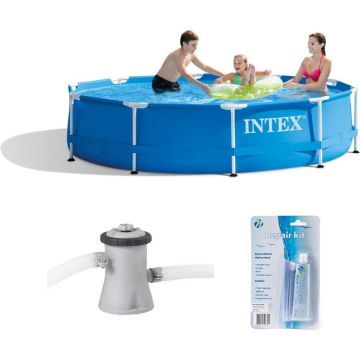 Intex Metal Frame zwembad 305 x 76 cm met 12-Volt filterpomp (met reparatiesetje)