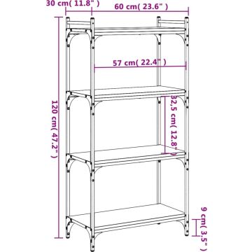 vidaXL-Boekenkast-4-laags-60x30x120-cm-bewerkt-hout-grijs-sonoma-eiken