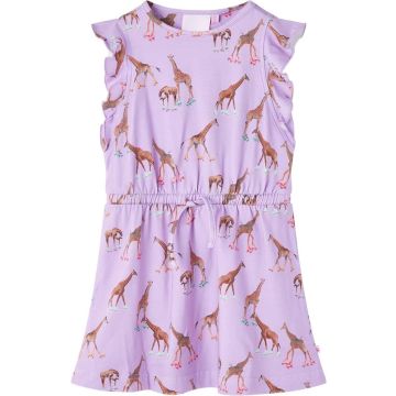 vidaXL-Kinderjurk-met-mouwen-ruches-en-trekkoord-girafprint-128-lila