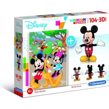 Clementoni - 104-delige Legpuzzel + 3D-model - Mickey - Disney, puzzels kinderen