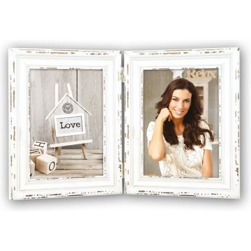 ZEP - Houten 2-Luik fotolijstje Saint Michel - Vintage White - 2x 10x15cm - SY846