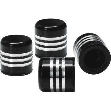 Simoni Racing Set ventielkapjes - Zwart + Aluminium Ringen