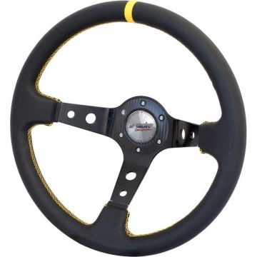 Simoni Racing Sportstuur Spec 350mm - Zwart Leder + Gele Stiksels (Deep Dish - 95mm)