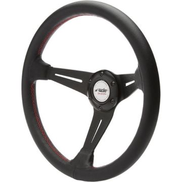 Simoni Racing Sportstuur Class 350mm - Zwart Leder + Rode stiksels (Deep Dish - 60mm)