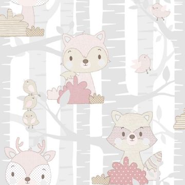 Mondo Baby - Behang Dieren - Kinderkamer - Babykamer - Vliesbehang - Roze - 0,53 x 10,05 M.