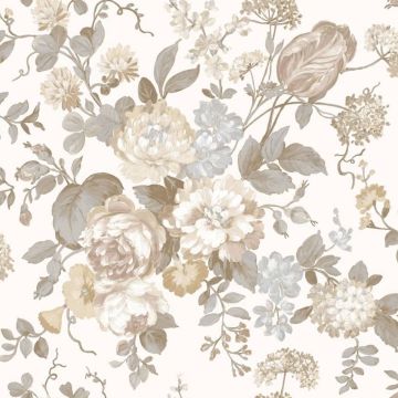 Blooming Garden 6 - Behang Klassieke Bloemen - Behang - Vliesbehang - Beige - 0,53 x 10,05 M.