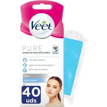 Facial Hair Removal Strips Veet Bandas De Cera Pure Sensitive skin (40 Units)