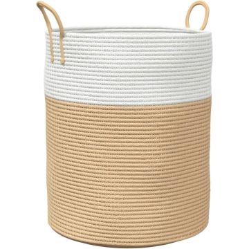 vidaXL-Opbergmand-Ø-38x46-cm-katoen-beige-en-wit