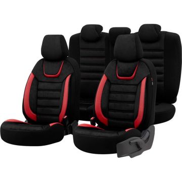 Universele Suede/Leder/Stoffen Stoelhoezenset 'Iconic' Zwart/Rood - 11-delig - geschikt voor Side-Airbags