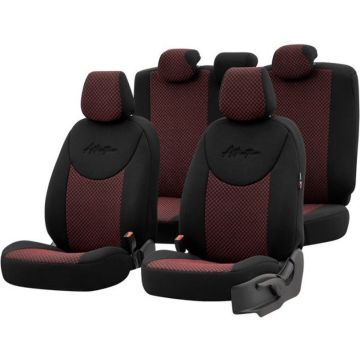 Universele Stoffen Stoelhoezenset 'Attraction' Zwart/Bordeaux Rood - 11-delig - geschikt voor Side-Airbags