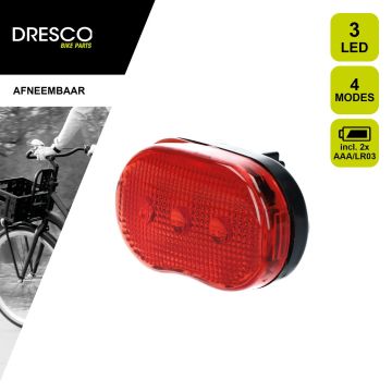 Dresco Achterlicht Fiets 3 Led's | Fietsverlichting led | Achterlicht met Batterij en Knipperlicht