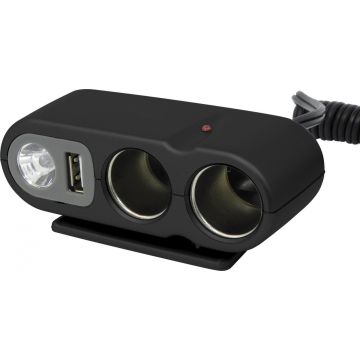 Carpoint 2-weg Stekkerdoos -USB - 12V - 5A - met verlichting