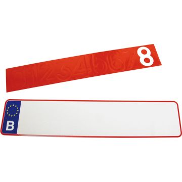 nummerplaat met stickers 52 x 11 cm aluminium rood/wit