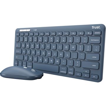 Trust Lyra - Draadloos Toetsenbord en Muis - Multi connect - Qwerty US - Blauw