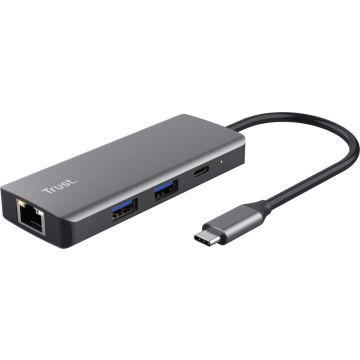 Trust Dalyx - USB C Hub - 6 poorten - 4K HDMI - Ethernet - USB A - USB C - Zilver