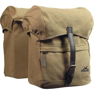 Greenlands dubbele fietstas - canvas - 40 liter - camel - gevoerd met spijkerstof - inclusief regenhoes