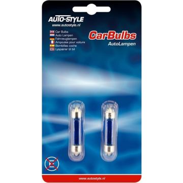 AutoStyle Festoon Lampen 10W/12V 11x39mm Blauw (Coated), set à 2 stuks