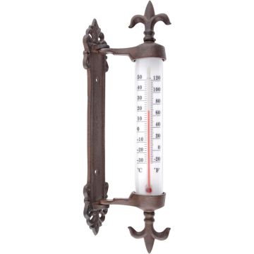 Wandthermometer gietijzer met Franse lelies voor binnen en buiten - kozijnthermometer en buitenthermometer