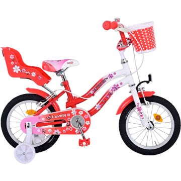 Volare Lovely Kinderfiets - Meisjes - 14 inch - Rood Wit - Twee Handremmen