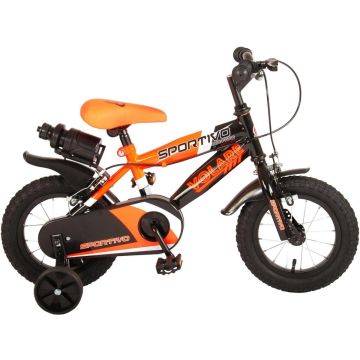 Volare Sportivo Kinderfiets - Jongens - 12 inch - Neon Oranje Zwart - Twee Handremmen - 95% afgemonteerd