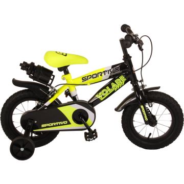 Volare Sportivo Kinderfiets - Jongens - 12 inch - Neon Geel Zwart - Twee Handremmen - 95% afgemonteerd