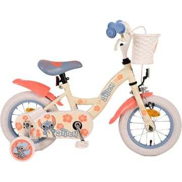 Disney Stitch Kinderfiets - Meisjes - 12 inch - Crème Koraal Blauw