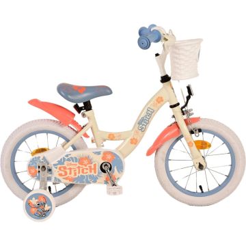 Disney Stitch Kinderfiets - Meisjes - 14 inch - Crème Koraal Blauw