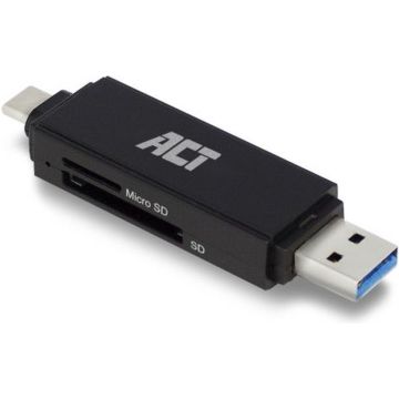 ACT AC6375 SuperSpeed Kaartlezer/Cardreader | USB-C/USB-A | SD/SDHC/SDXC/Micro SD | Zwart