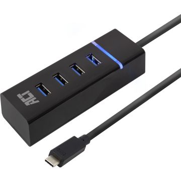 ACT USB C Hub – 4 USB poorten - USB 3.2 - Blauw LED - AC6415