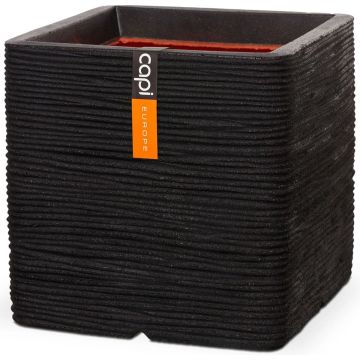 Capi Europe - Bloempot vierkant Rib NL - 30x30x30 - Zwart - Opening Ø24 - Voor binnen en buiten - Levenslang garantie - Breukbestendig - 100% Recyclebaar - KBLR902