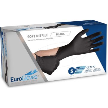 Eurogloves soft nitrile handschoenen zwart poedervrij Medium 100st