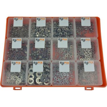 Bofix 226410 Doos assortiment 12 vaks ringen en moeren RVS