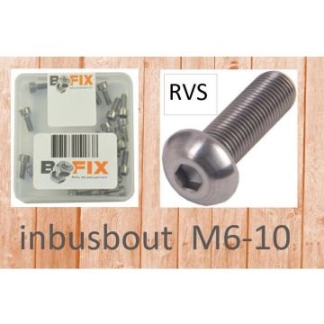 Bofix inbusbout M6x10 RVS bolkop (25st)