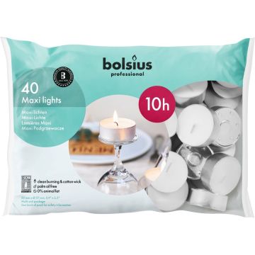 Bolsius Stompkaars Maxitheelichten 10 uur zak 40 wit (per 6 stuks)