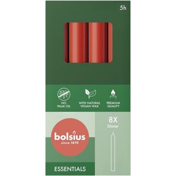 Bolsius rood dinerkaarsen 170/20 set 8 stuks (6 uur) delicate red