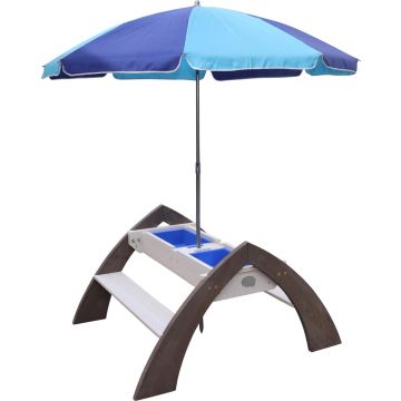 AXI Delta Zand &amp; Water Picknicktafel in Grijs/wit met Parasol - FSC Hout - Zandtafel - Watertafel voor kinderen met parasol - Multifunctionele Picknick tafel