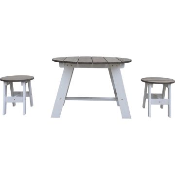 AXI 3-delig Picknickset Rond Grijs/wit - voor kinderen - FSC Hout - Tafel incl. 2 krukjes