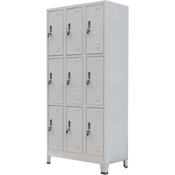 vidaXL Lockerkast met 9 vakken 90x45x180 cm staal grijs