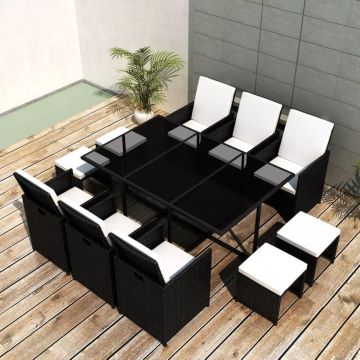 vidaXL-11-delige-Tuinset-met-kussens-poly-rattan-zwart