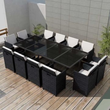 vidaXL-13-delige-Tuinset-met-kussens-poly-rattan-zwart