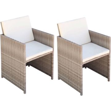 vidaXL Tuinstoelen 2 st met kussens poly rattan beige