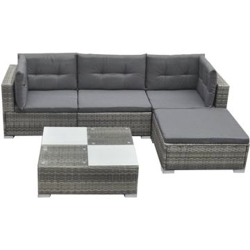 vidaXL 5-delige Loungeset met kussens poly rattan grijs