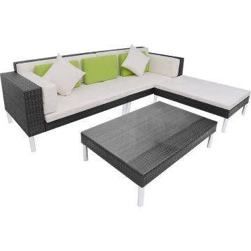 vidaXL 4-delige Loungeset met kussens poly rattan zwart